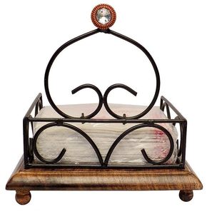 Boîte à mouchoirs en bois et métal, porte-serviettes décoratif en métal avec couvercle pour hôtel, bar, table à manger - Product Image 5