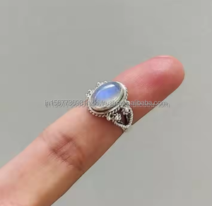 Anillo étnico hecho a mano Chapado en plata de ley 925 más vendido, joyería ajustable de piedras preciosas de piedra lunar para aniversarios bodas - Product Image 1