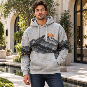 Herren Grafik-Hoodie aus Baumwollfleece Elfenbein-Grün Blätterdruck Pullover Pflanzen-Grafik Lässiger Sweatshirt Trendige Oberbekleidung - Product Image 6