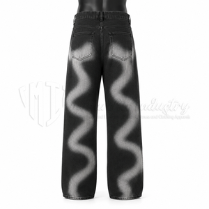 Jean en denim taille haute à jambe large pour homme, en coton, tie-dye, coupe ample, streetwear, délavé, mode automne - Product Image 2
