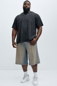 Shorts en jean délavé pour homme, taille mi-haute, coupe droite, décontracté, été, en coton, lavable, avec poches - Product Image 2