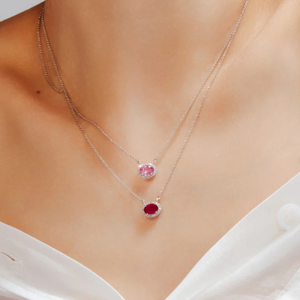 14K White <b>Gold</b> Dainty Pink Sapphire Rhodium Plated Chain Necklace - Product Image 2