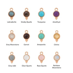 6mm Grey Moonstone Faceted Birthstone <b>Charm</b> Gold Plated Round Stone Bezel Set <b>Charm</b> Double-Sided Faceted for Handmade Jewelry - Product Image 5