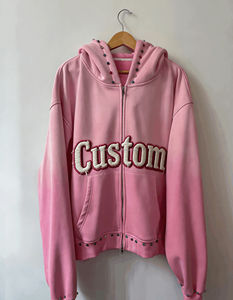 Sweat-shirt à capuche pour homme de style streetwear, design personnalisé de haute qualité, broderie et strass, effet délavé à l'acide - Product Image 3