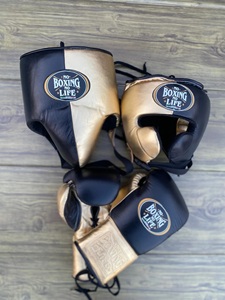 No <b>Boxing</b> No Life Premium Cowhide Leather <b>Boxing</b> Gloves Stretch Hand Grips Cheek Bar Head Guard Groin Guard Cup Protector - Product Image 1