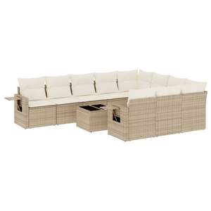 Grand ensemble de canapés de jardin modulaires en rotin PE beige, meubles de jardin modulaires confortables - Product Image 2