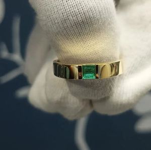 Natural <b>Emerald</b> Princess Cut Luxury Mens <b>Ring</b> 925 Sterling <b>Silver</b> 14K Gold Plated Wedding Band Green Gemstone May Birthstone - Product Image 2