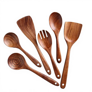 ชุดอุปกรณ์ครัวไม้ทำมือ 6 ชิ้น ประกอบด้วยตะหลิว ช้อน ทัพพี ตะหลิวแบบมีร่อง ปลอดภัยสำหรับภาชนะเคลือบกันติด เป็นมิตรต่อสิ่งแวดล้อม - Product Image 1
