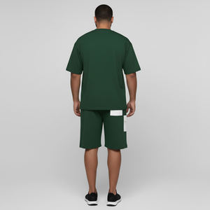 Conjunto Casual Verde de Dos Piezas Unisex de Alta Calidad, Camiseta de Manga Corta con Logotipo Estampado en la Parte Delantera, Color Sólido, Corte Regular, Cuello Redondo, Verano - Product Image 3