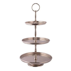 Soporte para Pastel de 3 Niveles de Aluminio y Hierro de Alta Calidad con Asa, Acabado Plateado, Perfecto para Decoraciones Elegantes de Bodas y Fiestas de Cumpleaños - Product Image 1