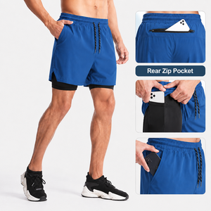 Custom <b>Men's</b> Casual 2 1 Quick Dry Gym Running <b>Shorts</b> Lightweight Breathable Athletic Training <b>Zip</b> <b>Pockets</b> Digital Fitness - Product Image 1
