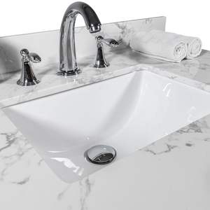 Top per Mobile Bagno in Pietra Bianca di Carrara da 31 Pollici, Lavabo Rettangolare in Ceramica da Incasso, Paraspruzzi con 3 Fori per Rubinetti, Nuovo Stile per il Bagno - Product Image 2