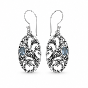 Boucles d'oreilles fines en argent sterling 925 avec topaze bleue naturelle facettée BER-22, fabrication OEM ODM sur mesure, marque privée, bijoux indiens pour femmes - Product Image 1
