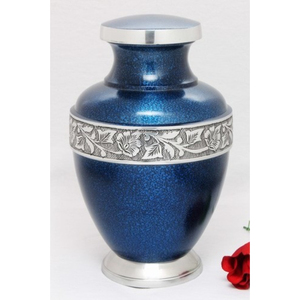 Vase funéraire élégant en métal avec bande gravée argentée, urne créative violette artisanale pour cendres humaines adultes - Product Image 5