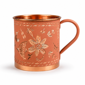 Taza de Café de Cobre Puro Hecha a Mano, 350 ml, Diseño Floral Martillado, Taza para Agua, Taza Ayurvédica para Beber, Taza para Té y Café, Regalo Hecho a Mano - Product Image 1