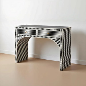 Striped Bone Inlay Console - <b>Wood</b> Console <b>Table</b> - Moroccan Entryway <b>table</b> - Product Image 4