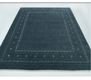 Alfombra moderna de lana azul geométrica de tamaño personalizado, alfombra suave para sala de estar, dormitorio, decoración de suelo, hecha a mano en India. - Product Image 4