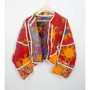 Vintage Quilted Kantha <b>Jackets</b> 100% Cotton Eco-Friendly Reversible Quick Dry <b>Mandarin</b> <b>Collar</b> Customizable Open Closure Detail - Product Image 5