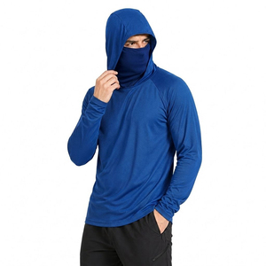 Men's Blue Long Sleeve Hooded UV Protection Fishing Shirt Anti-Uv Quick Dry Solid Color Pullover <b>Top</b> Quality - Product Image 1