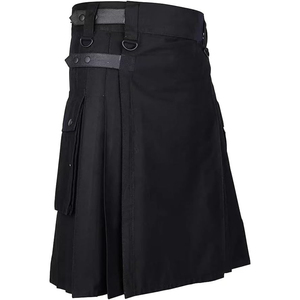 <b>Men's</b> <b>Black</b> Cotton <b>Kilt</b> Solid Color Pleated Design Regular Fit Adult Size In-Stock - Product Image 1