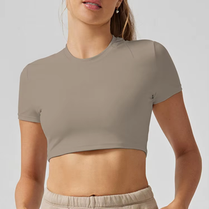T-shirt streetwear OEM personnalisé, crop top pour femme, t-shirt blanc à haute élasticité, personnalisable, crop tops blancs pour femme - Product Image 1