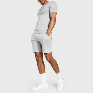 Ensemble t-shirt et short gris pour homme, col rond, décontracté, uni, respirant, vêtements d'été - Product Image 1
