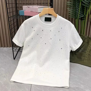 Camiseta de Hombre con Pedrería, Estilo Urbano, Lujosa, con Cristales, de Algodón, Casual, a la Moda, Personalizada, OEM, al por Mayor - Product Image 2