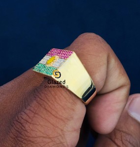 Atractivo Anillo de Plata de Ley 925 con Incrustaciones de Diamantes Moissanite de Corte Brillante Redondo, Estilo Hip Hop, Bandera de Kurdistán, para Hombre - Product Image 5