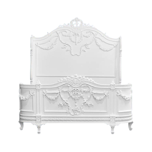 Cadre de lit antique en bois d'acajou avec des sculptures luxueuses et une finition blanche pour une utilisation en intérieur - Product Image 2
