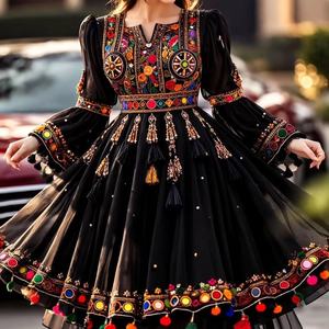 HOT SELLING WEDDING and PARTY WEAR AFGHAN SALWAR KAMEEZ for WOMEN Premium Quality Sequined Lace Appliques Ruffles Slim Fit - Product Image 4