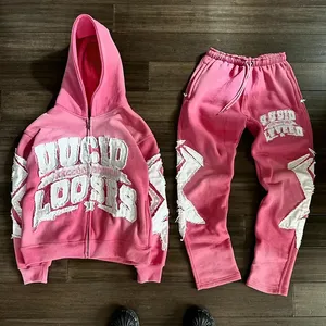 Conjunto de Sudadera con Capucha y Pantalones Deportivos Personalizados, Lavado Ácido, Parche Bordado, Traje Deportivo Pesado para Hombre - Product Image 3