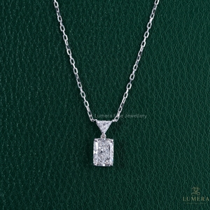 Modern Geometric IGI Certified Radiant Cut Lab-Grown Diamond <b>Pendant</b> with Triangle Diamond Bail in 10k <b>Solid</b> <b>Gold</b> Minimal Chain - Product Image 1