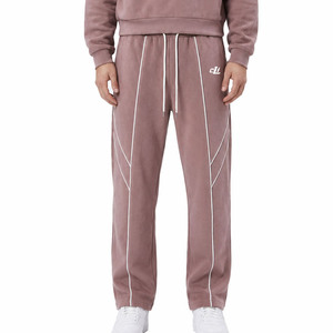 Sweat-shirt rose à capuche coupe ample, pantalon de survêtement décontracté avec passepoil, logo personnalisé, molleton de coton épais, sweats à capuche oversize, coordonné ODM - Product Image 5