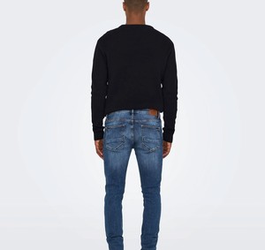 Jeans Azules Super Ajustados para Hombre, Pantalones de Mezclilla Suave de Alta Elasticidad, Lavado Medio, Corte Vertical, Slim Fit, Casuales - Product Image 2