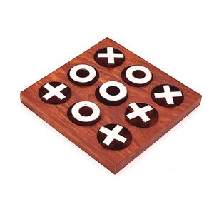 Juego de Tic Tac Toe de Madera Hecho a Mano con Piezas Plateadas de X y O, Juego de Mesa Clásico de Estrategia para Niños, Familia, Viajes, Regalo, Hogar - Product Image 1