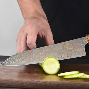 Couteau de boucher professionnel en acier damas cuivré fait main, robuste, avec manche en bois, outil de découpe de viande - Product Image 3