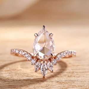 Anillo de compromiso y boda de platino con diamante de laboratorio talla pera, tiara nupcial, joyería fina, regalo para ella - Product Image 4