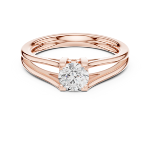 Anillo de Compromiso Solitario con Diamante Moissanita de Corte Redondo - Acabado en Oro Rosa, Color D, VVS1, Anillo de Promesa con Tallo Dividido - Product Image 1