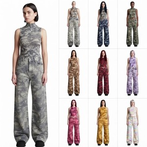Vaqueros anchos de camuflaje forestal de tiro bajo con estampado de árboles, pantalones de mezclilla de moda urbana, ropa OEM ODM - Product Image 1