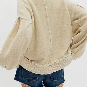 Cardigan en tricot beige uni décontracté pour femme, avec coutures apparentes, manches longues, boutons sur le devant et poches, idéal pour l'automne. - Product Image 2