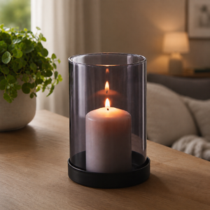 Vase de table en verre teinté noir Art Déco écologique KS International pour bougie hurricane, modèle 5257, idéal pour les mariages - Product Image 4