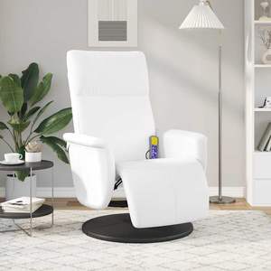 Fauteuil inclinable de massage en similicuir blanc avec repose-pieds - Product Image 3