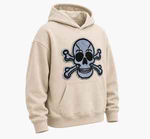 Sudadera con capucha de forro polar rosa de alto gramaje personalizada para hombre y mujer, con estampado gráfico de calavera empalmado, estilo oversize, streetwear, con diseño de esqueleto - Product Image 2
