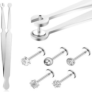 Stainless Steel 12 cm Labret Stem Holding Tweezers For Body Jewelry Installation And <b>Piercing</b> Use - Product Image 1