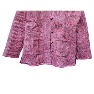 Indian Vintage Women's Lightweight Cotton <b>Quilted</b> <b>Jacket</b> Hand Block Printed Floral Stripe <b>Pattern</b> Rivet Buttons Winter - Product Image 5