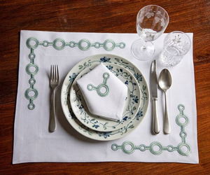 Luxury Embroidery Green Chain Geometric <b>Placemat</b> Napkin Sets <b>White</b> Cotton Mats Washable Home Hotel Wedding Banquet Customizable - Product Image 2