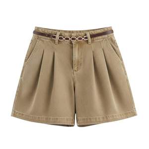 Shorts en jean délavé pour femme, plissés devant, décontractés, pour tous les jours, vêtements d'été - Product Image 3