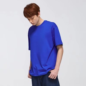 T-shirt noir à col rond pour homme, manches courtes, coupe ample, décontracté, 100% coton jersey, couleur unie, écologique, 250g, tricoté - Product Image 3