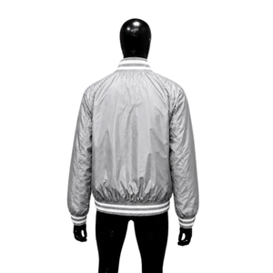 PREMIUM <b>SILVER</b> Varsity <b>Jacket</b> Regular Fit Turn-down Collar Solid Color Eco-Friendly Heated Horn Button Casual Winter Wear - Product Image 2