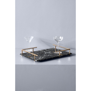 Plateau de service en marbre avec poignée en laiton doré, accessoire décoratif pour la maison, les mariages et les hôtels, plateaux en laiton et en marbre - Product Image 4